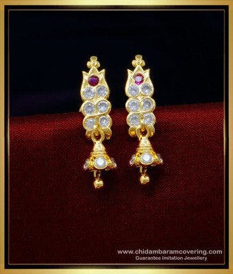 ERG1389 - Unique Gold Pattern Five Metal Studs with Hanging Stone Jimiki Earrings Online