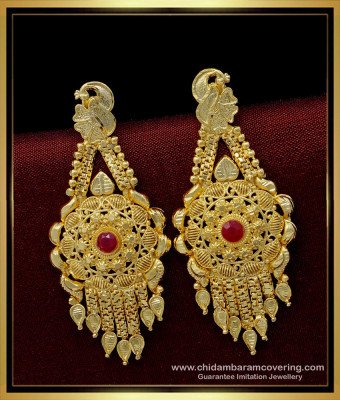 ERG1423 - Bridal Wear Ruby Stone Dangler Traditional Gold Earrings for Wedding   