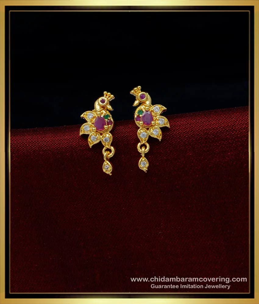Buy Unique Gold Plated Multi Stone Peacock Design Small Earring Online