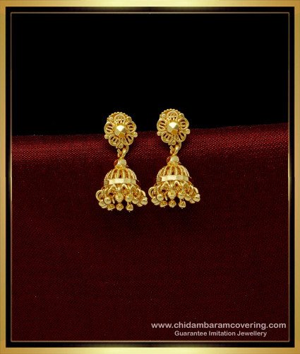 ERG1446 - Traditional South Indian Jhumka Earrings Plain Gold Jhumkas Design for Girls 
