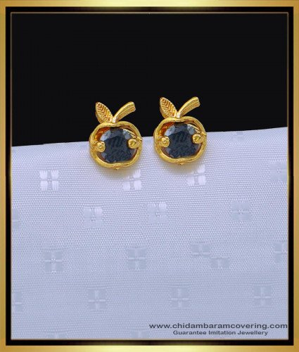 ERG1478 - Cute Small Size Black Stone Apple Design Stud Earrings for Girls