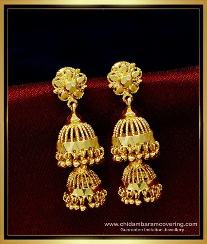 ERG1495 - Stunning Gold Double Layer Jhumka Design One Gram Gold Earrings Online