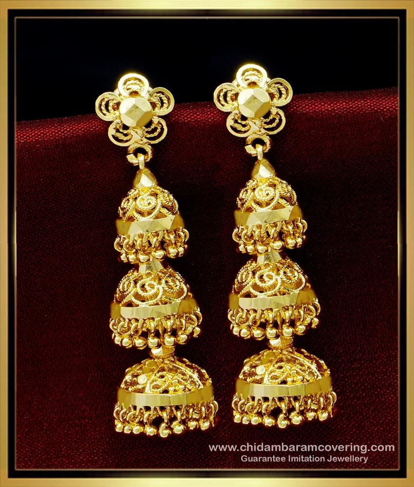 Buy One Gram Gold Impon Jewellery 3 Layer Jhumka Earrings