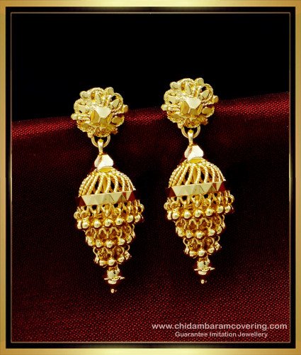 ERG1497 - Beautiful Three Layer Jhumka Earrings Gold Design One Gram Gold Jewellery