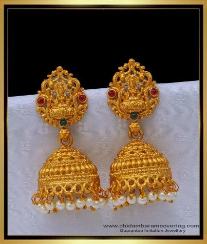 NL12037 Latest Peacock Design Pendant Ghajiri Short Chain Jhumka Earrings  Matte Gold Imitation Jewellery Online  JewelSmartin
