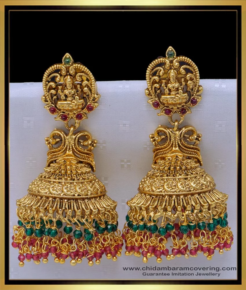 Buy antique gold green danglers earrings online – Gehna Shop