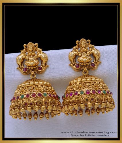 ERG1515 - Premium Quality Antique Jewellery Latest Kemp Stone Antique Earrings Jhumka Collections