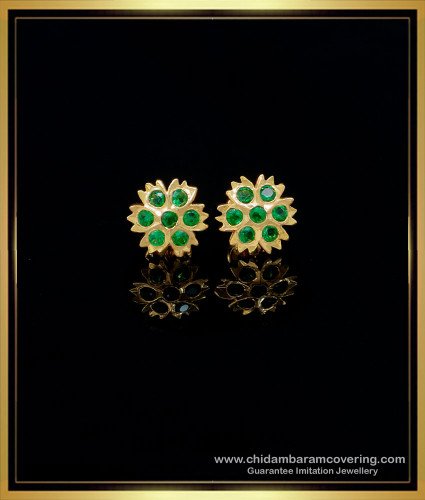 ERG1553 - South Indian Impon Jewellery Emerald Stone Stud Earrings for Women
