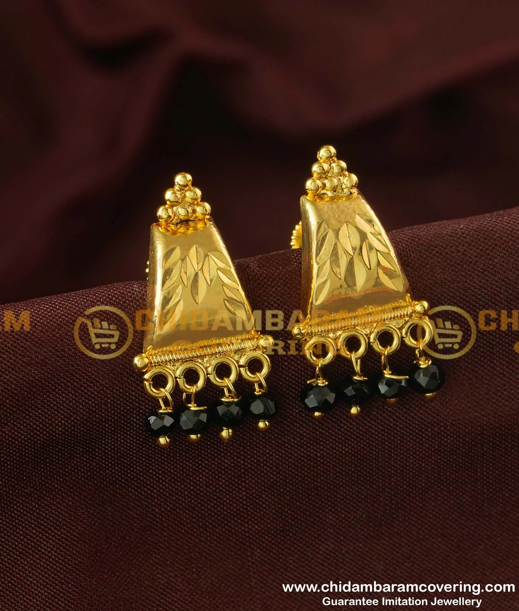 Buy PANASH Gold-Plated Black Beads Stone-Studded Handcrafted Mangalsutra  With Earrings Online
