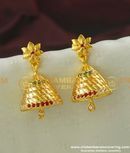 ERG347 - Most Beautiful Ruby Emerald One Gram Gold Jhumkas Wedding Earring Buy Online