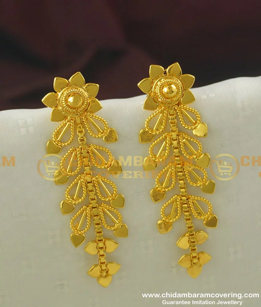 Buy Elegant First Quality Gold Plated Multi Stone Modern Leaf Design Small Earrings  Online