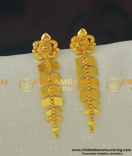 ERG412 - Fashion Gold Earring Design One Gram Gold Leaf Dangle Earrings Design for Girls