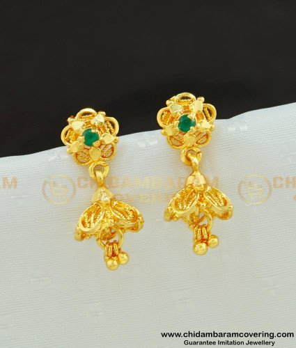ERG564 - Little Flower Emerald Stone Jhumkas Gold Plated Earring for Kids