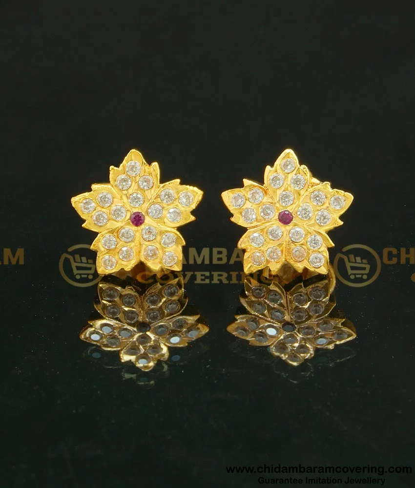 South Indian Traditional Screwback Semi Precious Stones Daily Wear Earrings  Gold Finish Jewellery On… | Gold earrings indian, Gold earrings, Jewelry  design earrings