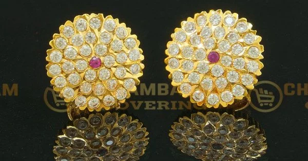 Gold Plated White And Golden CZ Stone Earrings at Rs 500/pair in Gurugram |  ID: 21297982091