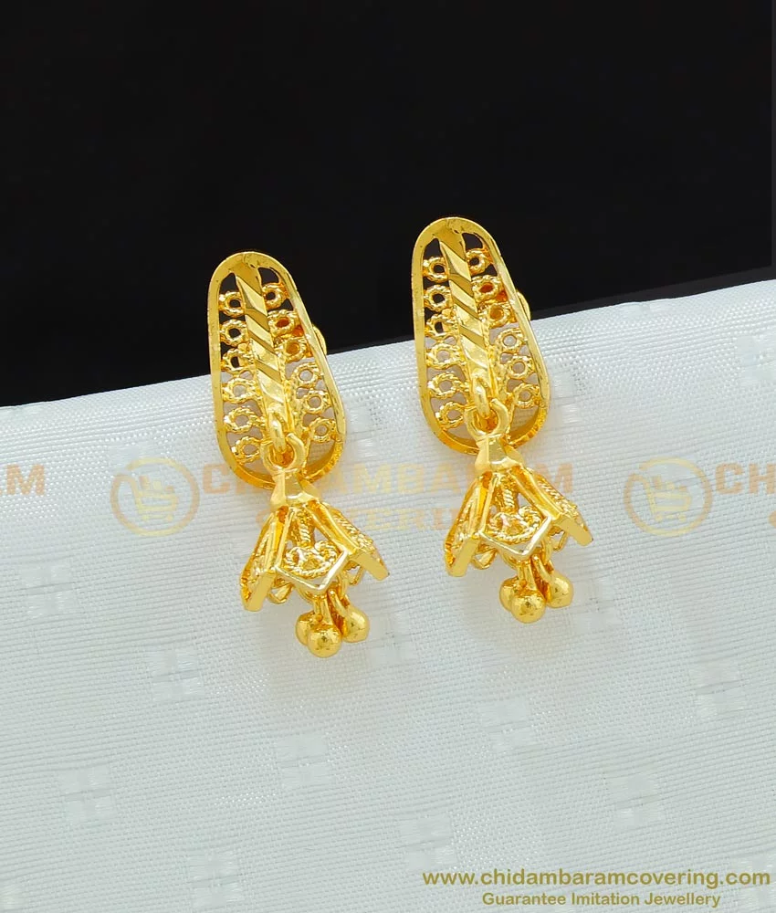 Small Size Gold Plated Drop Earrings For Womens / Ladies Wear Premium  Quality ( Pink Stones )