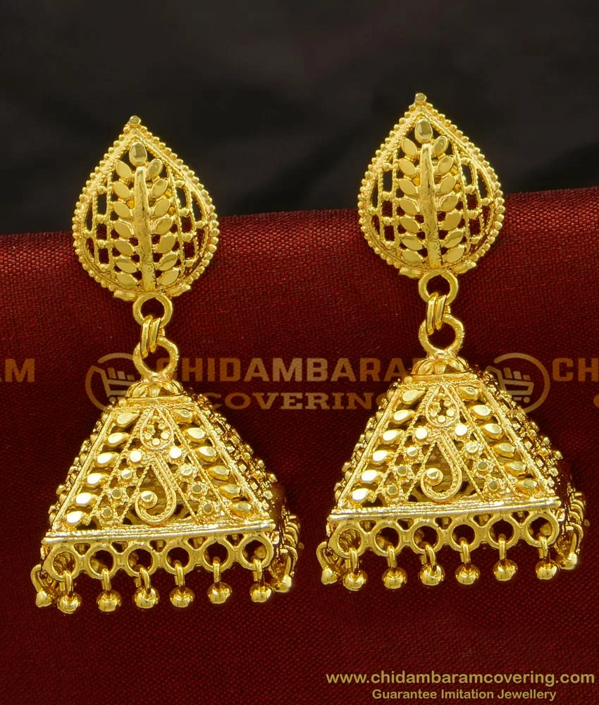 Buy New Design Large Gold Plated Jhumka Earrings Pyramid Shape Indian  Bridal Jewellery