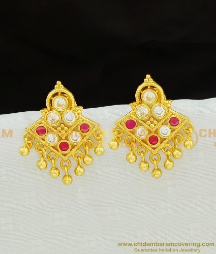 ERG757 - New Pattern Ad White and Ruby Stone Function Wear Gold Earring Design For Female 