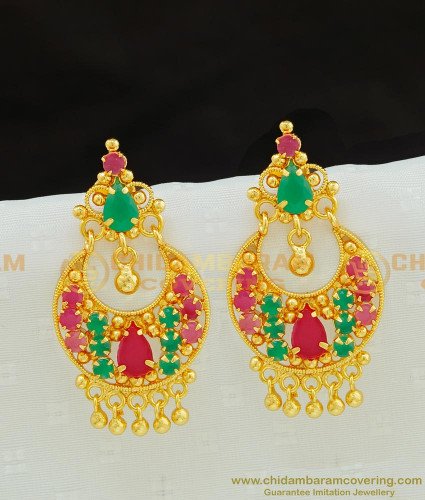 ERG763 - Buy Gold Design Chidambaram Covering Ruby Emerald Stone Chandbali Earrings Online 