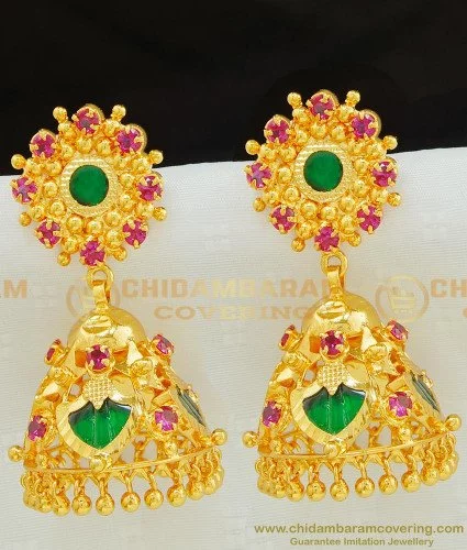Ethnic Green Antique Gold tone designer jhumka earrings at ₹1250 | Azilaa