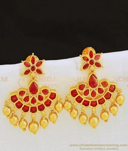Plain Floral Design Gold Stud Drops 02-08 - SPE Gold-Chennai