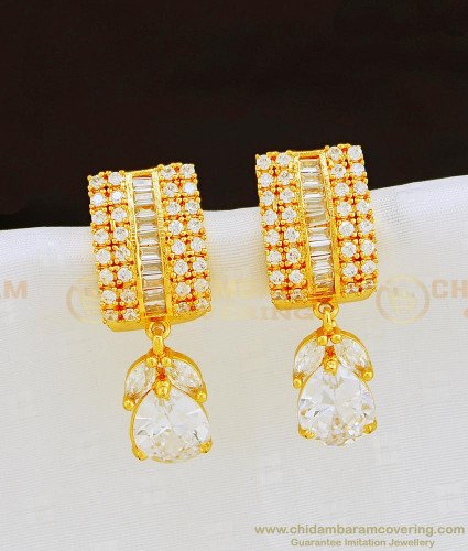 ERG848 - Unique Pattern American Diamond Big Stone Party Wear Gold Design Stud Earrings Online