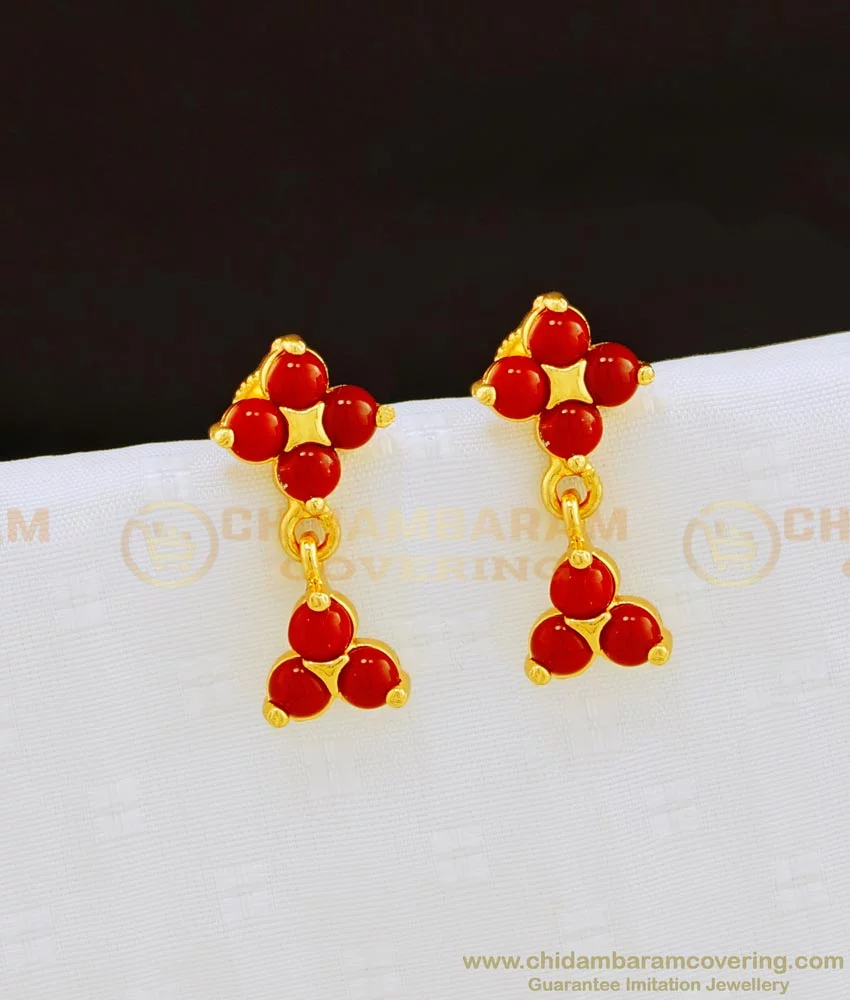 Brass Golden Ladies Gold Plated Red Stone Earring at Rs 450/pair in Jaipur