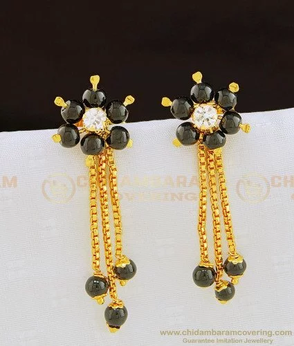 Buy Traditional Gold Design One Gram Gold black beads Stud Earrings for  Women