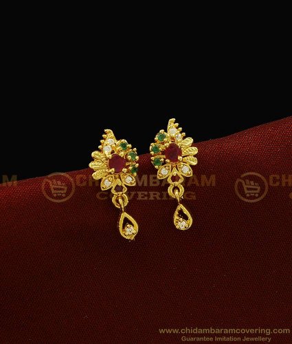 ERG918 - New Fancy Design Ad Stone Gold Plated Stud Small Earrings for Girls