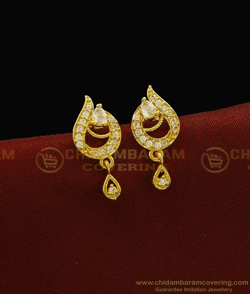 Golden Fancy Gold Plated Brass Leaf Design Stud Earrings For Girls Women.,  Size: Small