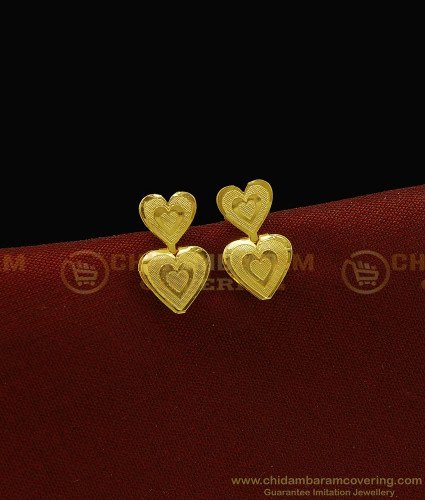 ERG921 - Cute Daily Wear 1 Gram Gold Plain Heart Shape Stud Earrings for Kids