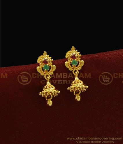 ERG923 - One Gram Gold Plated Green Emerald Stone Small Jimiki Earring for Girls