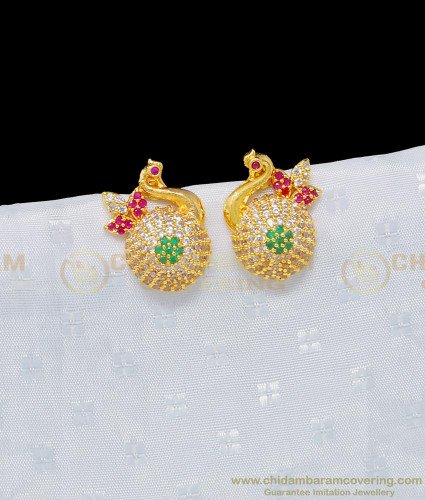 ERG946 - Elegant Party Wear Ad Multi Stone Peacock Design Earring One Gram Gold Earring Online