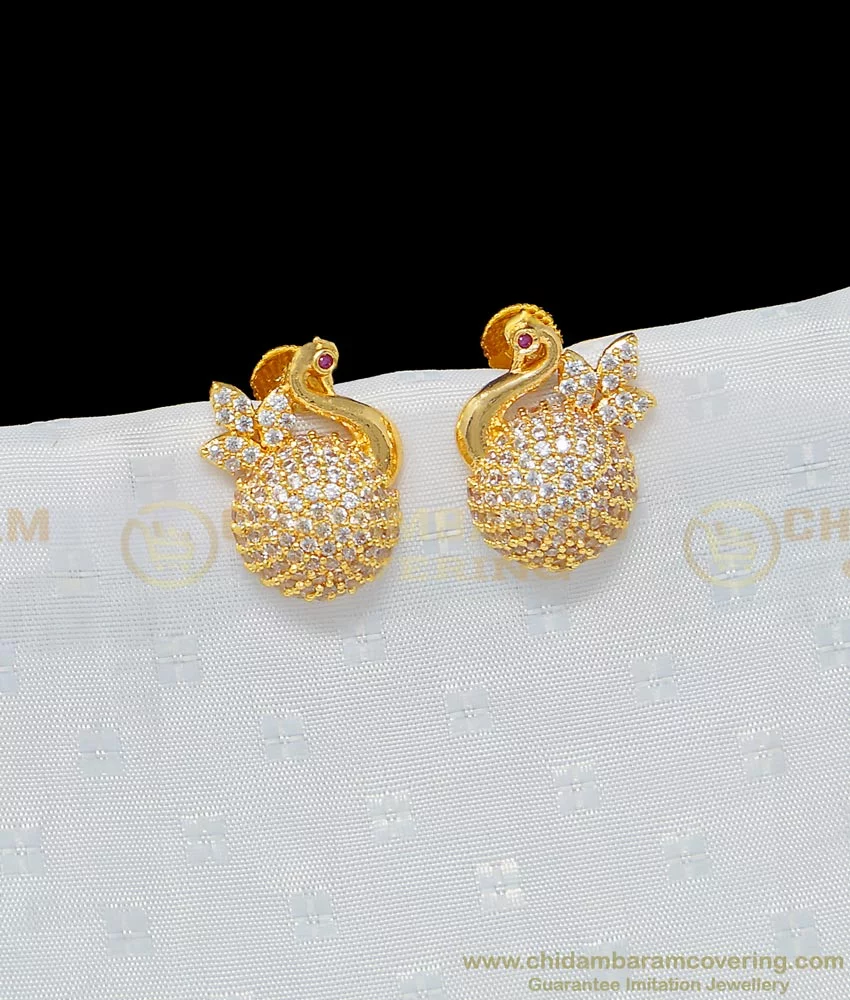 Buy Kushal's Fashion Jewellery Traditional Ear Studs for Women with Peacock  Design and Pearl Droplet in Gold Tone at Amazon.in