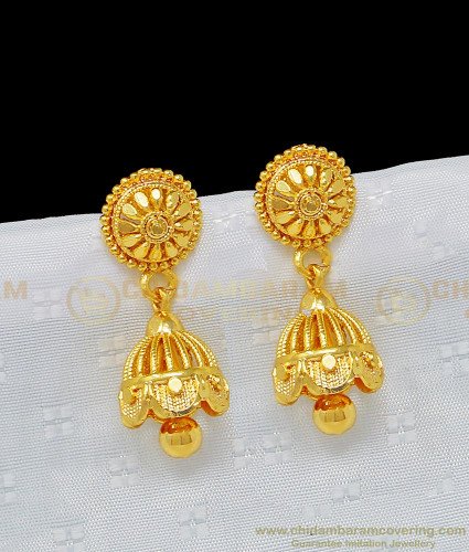 ERG964 - New Model Flower Design Gold Plated Jhumkas Indian Fashion Jewellery 