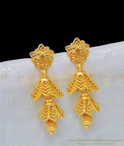 ERG965 - Latest Collections Flower Design Bridal Gold Jhumkas Design Double Layer Jimiki Online 