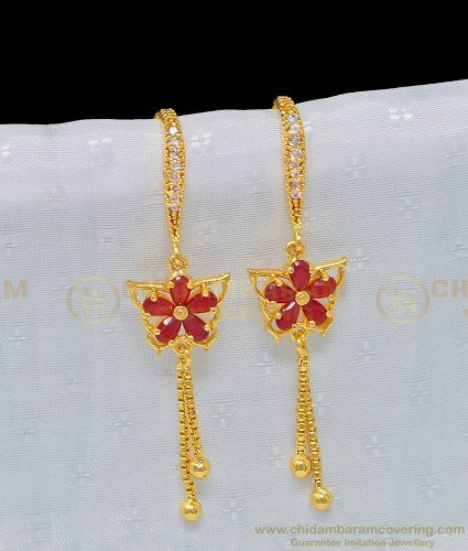 ERG982 - Unique Ruby Stone Butterfly Design Earring One Gram Gold Hanging Earrings for Women 