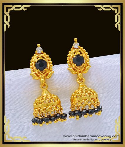 ERG989 - New Model Black Crystal with Ad Stone Pure Gold Plated Jimiki Kammal Buy Online 