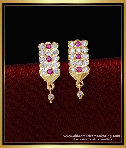ERG1579 - Attractive White and Ruby Stone Impon Studs for Women 
