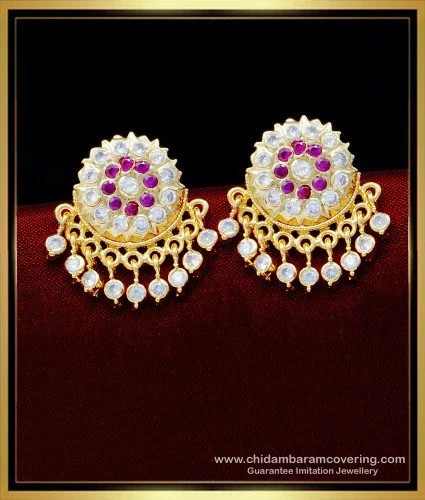 American Diamond Small Gold jhumka Earrings with Ruby Emerald CZ color –  Indian Designs