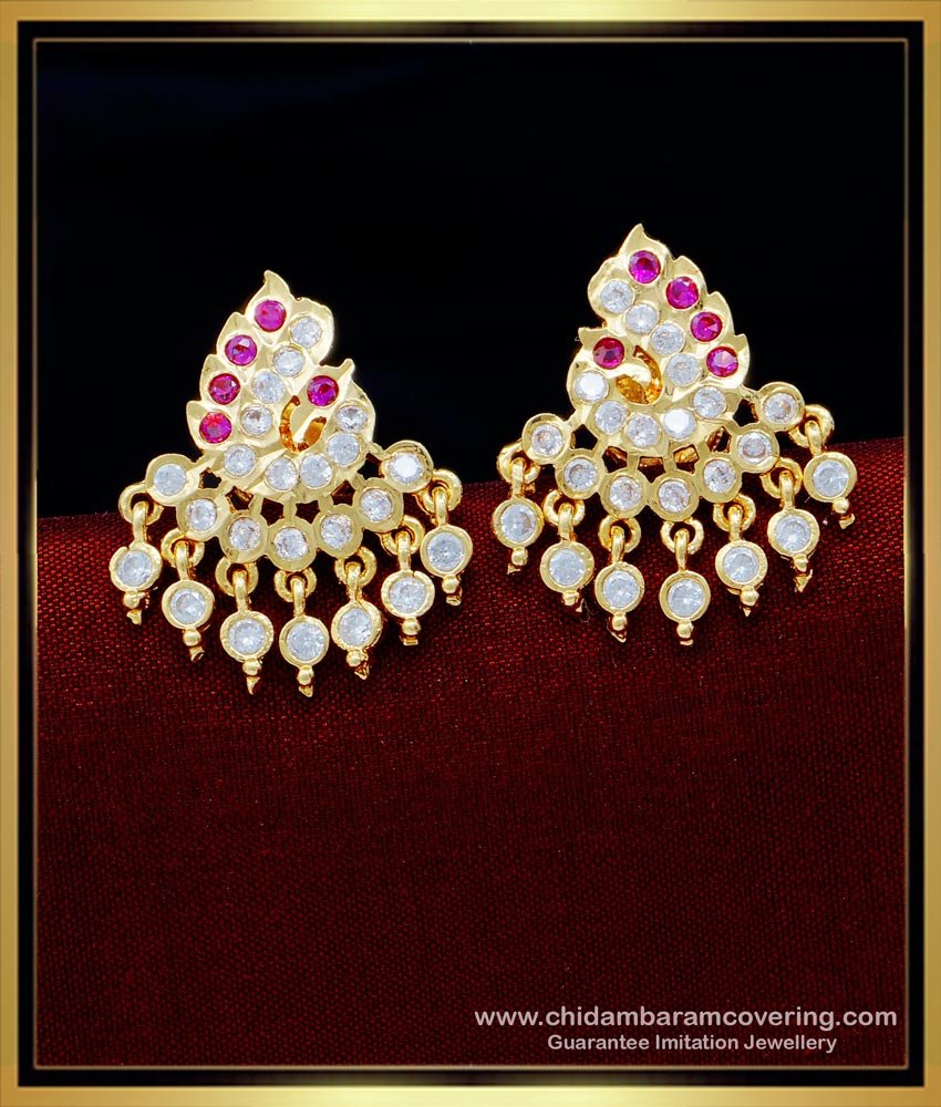 peacock earrings, 1 gram gold plated earrings, gold plated earrings with guarantee, real gold plated earrings, gold plated circle stud earrings, impon jewellery,