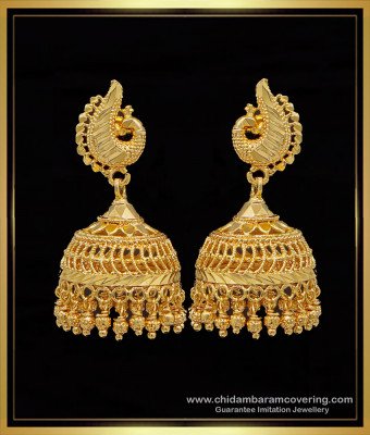 ERG1600 - 1 Gram Gold Plated Peacock Design Jhumka Earrings 