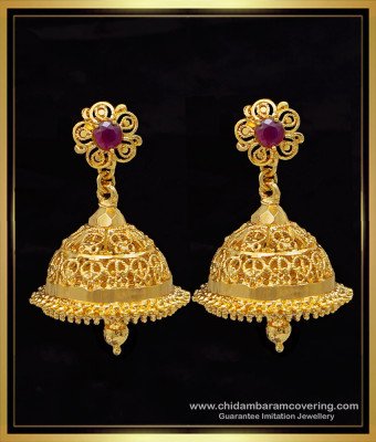 ERG1607 - Beautiful Bridal Wear Ruby Stone Big Jhumka Earrings Online 