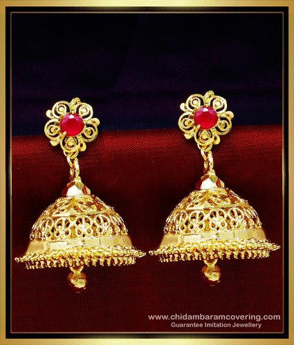 ERG1607 - Beautiful Bridal Wear Ruby Stone Big Jhumka Earrings Online 