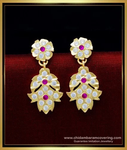 Traditional Ruby White Stone Gold Impon Five Metal Earrings For Regular Use  ER1646