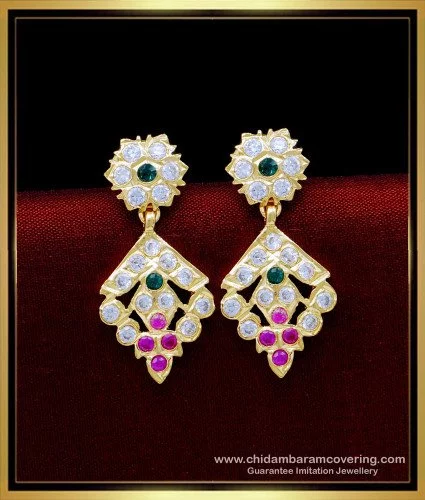 Rhodium Plated AD Stones Diamond Look Zircon Earrings|American Diamond –  Indian Designs