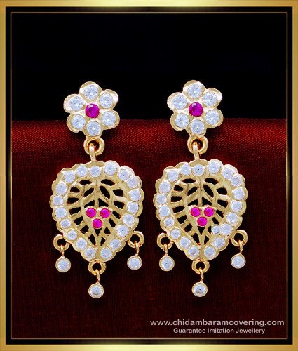 ERG1629 - Gold Look White and Ruby Stone Impon Earrings Online 