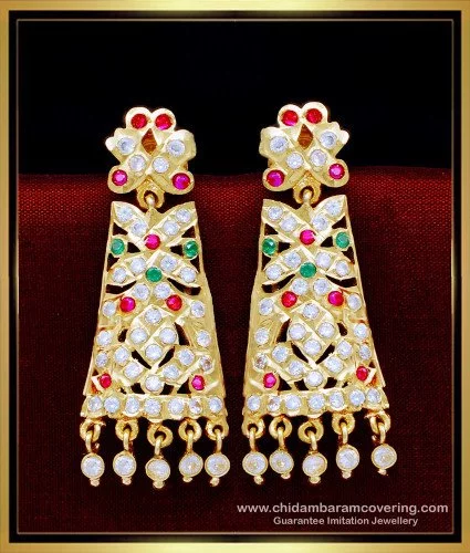 Pakistani Indian Gold Plated Bollywood Jhumki Chandelier Earring in Pearl  Zircon and Enamel: Buy Online at Best Price in UAE - Amazon.ae