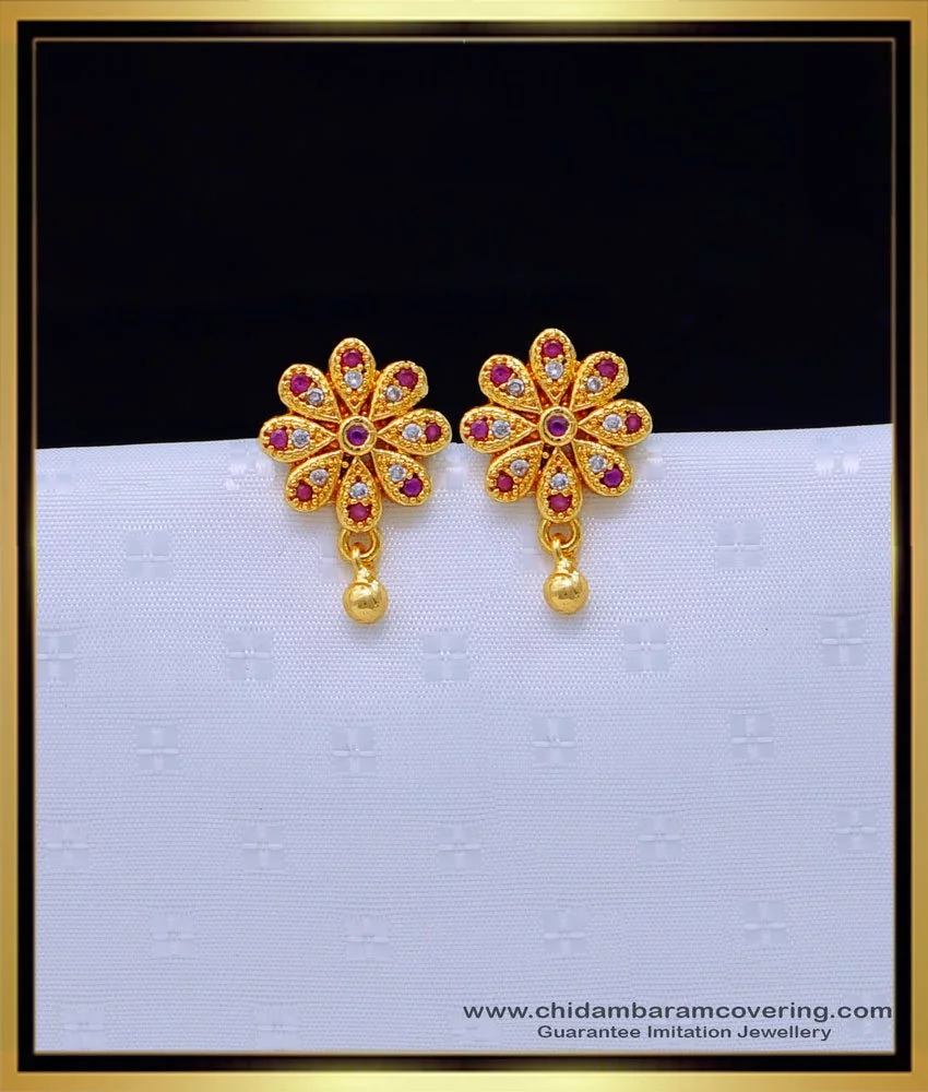 Simple Cute Flower Stud Earrings for women girls korean trendy stylish  designer crystal Diamond earring Minimal