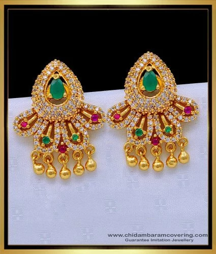 Buy Impon Traditional Flower Design 7 Stone Ruby Earrings Designs for Daily  Use